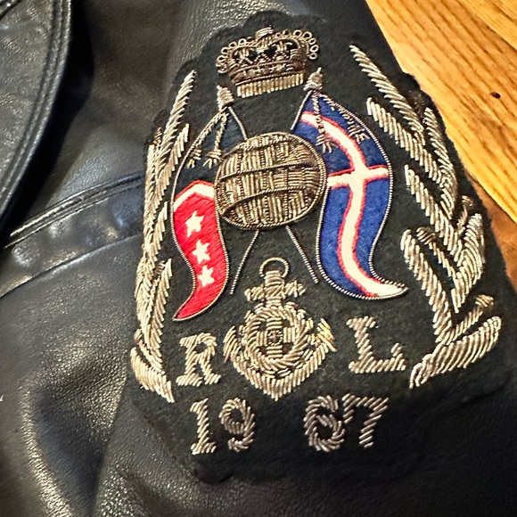 Never worn! Ralph Lauren Black Leather Long Jacket with Unique Embroidery Detail - Picture 4 of 8